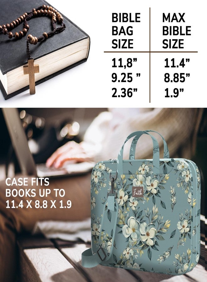 DEHITE Bible Cover Case for Women - Green Floral Carrying Case - Tote Bags Extra Large - Book Size 11.4 x 8.85 x 1.9 in - Pen Slot - Zippered Pocket - Shoulder Strap - Premium Fabric - Christian Gift - Image 4